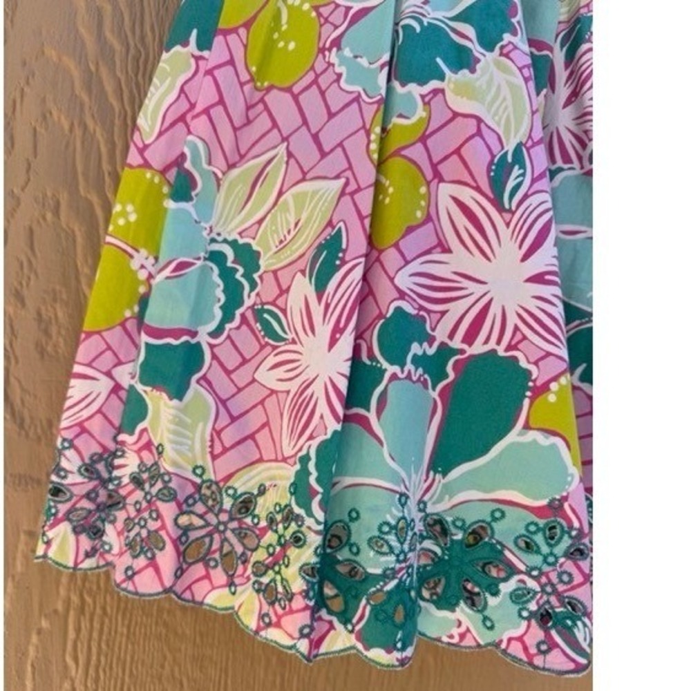 Lilly Pulitzer Womens Pink Floral Pleated Skirt Size 4 Eyelet Cottage Tropical - Picture 3 of 10